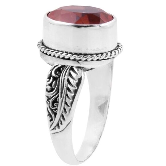 Sterling Silver Fern Leaves Oval Pink Morganite Stone Stylish Ring Jewerly - Picture 4 of 5